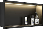Roostevabast terasest seinas&uuml;gavusega du&scaron;&scaron; koos LED-valgustusega, 60 cm x 30 cm, veekindel, ei vaja plaate, vannitoa hoiuruum, ni&scaron;&scaron;, matt must