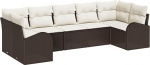 7-teiliges Garten Sofa Set mit Kissen Braun Poly Rattan, 2-Sitzer Garten Sofa mit Stauraum & Kissen Braun Poly Rattan Gartenlounge Model3354857
