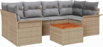 7-teiliges Garten-Sofa-Set mit Kissen Beige Poly Rattan Akazie, 2-Sitzer Garten-Sofa mit Stauraum und Kissen Beige Poly Rattan Gartenlounge Model3355949