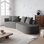 Chenille diivan Modernes, gepolstertes, &uuml;bergro&szlig;es Ecksofa, 4-Sitzer, extra tiefer und breiter Sitz, geschwungene Wolkencouch mit 4 Zierkissen, frei kombinierbares Sofa f&uuml;r Wohnzimmer und Schlafzimmer