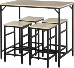 HOMCOM Baarilaud ja 4 jalatoega 5-kohaline k&otilde;rge m&ouml;&ouml;blikomplekt koos lauaga 100 x 60 x 88 cm ja 32 x 32 x 57 cm suuruste jalatoolidega s&ouml;&ouml;gitoa k&ouml;&ouml;ki must ja tammepuust.