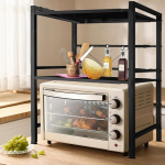 Kedia laiendatav mikrolaineahju riiul, mikrolaineahju hoidja k&ouml;&ouml;giriiul konksudega, pagaririiul, mikrolaineahju statiiv (40-64 x 36,5 x 78 cm, must)