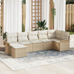 Rantry 7-teiliges Garten-Sofa-Set mit Kissen Beige Poly Rattan Gartenlounge Model3345451