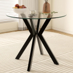 GOLDFAN Esstisch aus geh&auml;rtetem Glas f&uuml;r 2-4 cm, runder K&uuml;chentisch mit schwarzen Metallbeinen, moderner Esstisch f&uuml;r Home Office