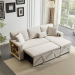 Magamisfunktsiooniga diivanvoodi, L-kujuline diivanvoodi voodikarbi ja integreeritud riiuliga, diivaninurk diivan elutuppa, k&uuml;lalistetuppa, kontorisse, modulaarse disainiga (beež, 215 x 131 x 85 cm)