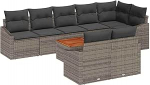 9-teiliges Garten-Sofa-Set mit Kissen Grau Poly-Rattan Akazie Gartenlounge Model3347846