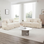 Bladez moodul 2-kohaline 2-osaline 2-kohaline diivanikomplekt keskaegses modernses stiilis eemaldatava kardaaniga, mugav Chennille kangas, puidust jalad, pilvega polsterdatud diivan diivanid elutuppa (valge, 2 x 2-kohaline)