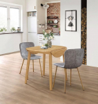 Hallowood Furniture Ledbury Light Oak Drop Leaf Round Dining Table with 2 Grey Leather Effect Chairs Standard Category / Dining Room / Dining Set H 74 x W 92 x D 92 cm