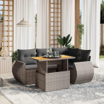 Set Schlafsofa, 5-teiliges Gartensofa-Set mit grauen Kissen aus Polyrattan, Set f&uuml;r Schlafsofa, Wohnzimmer, Gartensofa, modernes Sofaset f&uuml;r den Au&szlig;enbereich, Outdoor-M&ouml;bel