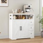 K&ouml;&ouml;gi/s&ouml;&ouml;gitoa riiul - 3 sahtli, 3 ukse ja reguleeritava riiuliga hoium&ouml;&ouml;bel, skandinaavia stiilis k&ouml;&ouml;ki/elutuppa, naturaalne ja valge, 100 x 40 x 105 cm.