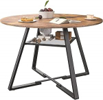 TIMORWTF Esstisch, rund, 120 cm, K&uuml;chentisch f&uuml;r 4 bis 6 Personen, Oberfl&auml;che aus Holz und Basis aus Metall, f&uuml;r K&uuml;che und Wohnzimmer, Braun und Schwarz