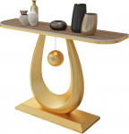 Generisch Eleganter Goldener Konsolentisch mit Rockboard-Platte und Eisengestell - Schmaler Eingangstisch f&uuml;r Foyer, Flur und Sofa - Stilvolle abgerundete Kanten und geschwungene Seiten (Gold & Holz,
