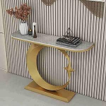 Schmaler Konsolentisch f&uuml;r den Eingangsbereich - Langer Flur-Akzenttisch mit geometrischem Metallrahmen, perfekt f&uuml;r Wohnzimmer, Foyer und hinter der Couch (Gold, 80 cm)