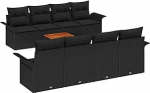 9-teiliges Garten Sofa Set mit Kissen Schwarz Poly Rattan Akazie, 2-Sitzer Garten Sofa mit Stauraum & Kissen Schwarz Poly Rattan Gartenlounge Model3355972