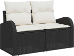 6-teiliges Garten Sofa Set mit Kissen Schwarz Poly Rattan, 2-Sitzer Garten Sofa mit Stauraum & Kissen Schwarz Poly Rattan Gartenlounge Model3354776