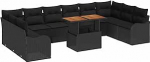 11-teiliges Garten-Sofa-Set mit Kissen Schwarz Poly-Rattan Akazie, 2-Sitzer Garten-Sofa mit Kissen Schwarz Poly-Rattan Gartenlounge Model3349512