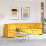 Modulaarne nurgadiivan Corduroy kangast helekollane 300 x 100 x 64 cm metallraamiga ja puidust k&auml;etoedega moodne disain elutuppa k&uuml;lalistetuppa ja r&otilde;dule diivanvoodi salongi istumisalale