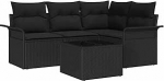 Gartensofa-Set mit Kissen 5 tk Schwarz Poly-Rattan Gartenm&ouml;bel Model3345353