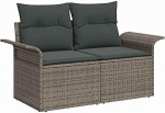 5-teilige Garten Sofaset mit Kissen Grau Poly-Rattan, 2-Sitzer Garten Sofa mit Stauraum & Kissen Grau Poly-Rattan Gartenlounge Model3357012