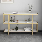 Konsolentisch mit Metallrahmen, schmaler Eingangstisch f&uuml;r das Wohnzimmer, bodenstehender Sofatisch f&uuml;r die Sofaseite, das B&uuml;ro, das Bett (Gold 2.100 cm)