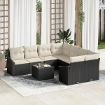 9-teiliges Garten-Sofaset mit Kissen Schwarz Poly Rattan Gartenlounge Model3346657