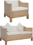 Fasba 2-TLG. Sofagarnitur mit Kissen Natur Rattan, Polstersofa Moderne Relax-Couch f&uuml;r Wohnzimmer Schlafzimmer Hobbyraum278614