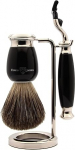 Edwin Jagger S81M586AMZ Classic Ebony & Nickel Shaving Set with Pure Badger Shaving Brush and Mach 3 Razor for Shaving Cream or Soap for Men and Women