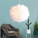 40 cm Spherical White Feather Pendant Light, Feather Lampshade, Ceiling Light, Feather Chandelier for Living Room, Bedroom, Dining Room