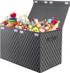 VERONLY Toy Storage Boxes for Boys, Large Kids Chest, Foldable Fabric Storage Box, Basket Organizer with Lid and 2 Handles for Toys, Books, Blankets, Clothes (Grey)