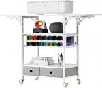 VEVOR Craft Trolley Serving Trolley koos kokkupandava lauaplaadiga, &uuml;hildub Cricut masinatega, 14 vin&uuml;&uuml;lrulli hoidja ja 2 sahtliga, Craft Organiser, valge