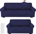 Peryiter Schonbezug-Set f&uuml;r Couch, Spandex-M&ouml;belbez&uuml;ge f&uuml;r Sofa, Zweisitzer, Couch, Sessel, Form-Passform, dehnbar, knitterfrei, M&ouml;belschutz (Marineblau, Milchseide)