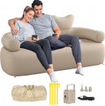 rutell Ru10712684 Foldable Inflatable Sofa with Built-in Pump, Outdoor Camping, Air Sofa, Chair Support, 650 lbs, for Camping, Picnic, Beach, Travel (Double Air Sofa (Khaki))