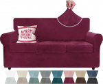 ZNSAYOTX Luxury Velvet Couch Cover 4 Pieces Stretch Sofa Covers for 3 Cushions Couch Thick Soft Spandex Sofa Covers Living Room Non-Slip Dogs Pet Furniture Protector Wine Red 71"-91"(3