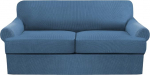 Pack of 3 Sofa Covers, Stretch Couch Covers for T Cushions, Sofa Slipcovers, Soft Furniture Covers with 2 Individual T Cushion Shape Seat Covers (Dust Blue, Love Seat XL)