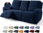 JIVINER Design Sofabez&uuml;ge f&uuml;r 3-Sitzer-Sofas, Stretch-Jacquard, Sofabez&uuml;ge f&uuml;r 3-Sitzer-Sofas, Schonbez&uuml;ge f&uuml;r Wohnzimmer, weicher Schonbezug mit Tasche (Sofa-Liege, Marineblau), 8-teilig