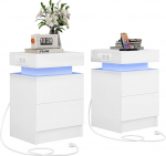 IRONCK &ouml;&ouml;kapp 2 LED-valgustite ja 2 vahelduvvoolu pistikupesaga, USB + Type-C &uuml;hendustega k&uuml;ljelaud, &ouml;&ouml;kapp 2 sahtliga, diivanilaud magamistuppa, elutuppa, valge v&auml;rviga.