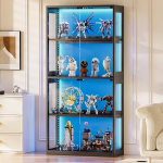Coleshome 4-tasandiline klaaskapp LED-valgustusega must