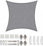 Veekindel p&auml;ikesevarju purje koos k&ouml;ie paigaldamise komplektidega, 12 x 12 ft, ruudukujuline p&auml;ikesepurje 98% UV-blokiga aia terrassi jaoks (helehall)