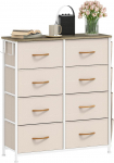 DWVO Chest of Drawers with 8 Drawers, Durable Cabinet with Hooks and Side Pockets, Fabric Drawers with Handles, Robust Metal Frame, for Bedroom, Living Room, Beige