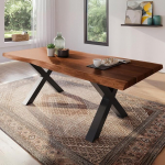 S&ouml;&ouml;gitoa laud 220 x 100 cm, massiivne akaatsiapuit, p&auml;hklipuu v&auml;rvi lauaplaat, ehtsa v&otilde;raga, X-raamiga, must.