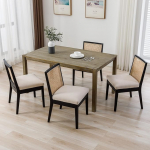 S&ouml;&ouml;gitoa toolid 4 toolist koos rotangist seljatoega Linasest istmest valmistatud s&ouml;&ouml;gitoolid, t&auml;ispuidust k&ouml;&ouml;gitoolid Skandinaavia stiilis s&ouml;&ouml;gitoa/restorani jaoks, mustas toonis