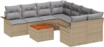 9-teiliges Garten-Sofa-Set mit Kissen Beige Poly Rattan Akazie, 2-Sitzer Garten-Sofa mit Stauraum & Kissen Beige Poly Rattan Gartenlounge Model3355977