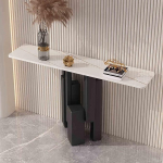 Moderner Konsolentisch f&uuml;r den Eingangsbereich - schmaler 59-Zoll-Sofatisch mit Metallrahmen, stilvolles wei&szlig;es Finish f&uuml;r Flur, Wohnzimmer oder Eingangsbereich - platzsparendes Design