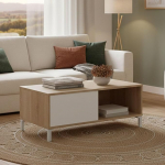 Dmora - Evansville kohvilaud, madal elutoa laud, 100 x 50 x 40 cm, tamm ja valge