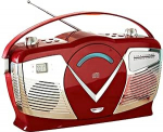 3 PAGEN Retro Boombox Stereos&uuml;steem - kaasaskantav CD-m&auml;ngija raadio funktsiooniga - V&otilde;imalik v&otilde;rgu- ja akutoitega t&ouml;&ouml; - Ideaalne reisimiseks ja koju - USB pordid - Nahast kandek&auml;epide - Punane