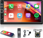 Apple Carplay autoraadio 2 DIN koos Android Auto Bluetooth Hands-Free komplektiga 7-tolline puuteekraaniga autoraadio koos Mirror Link FM/USB/AUX/EQ/TF roolijuhtimispuldiga + tagurduskaamera mikrofoni kaugjuhtimispuldiga