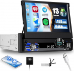 SIXWIN [4 + 64GB] 1 DIN Android 13 autoraadio koos Carplay Android Car Mirrorlinkiga, 7-tollise puuteekraaniga sisset&otilde;mmatav k&auml;siraadio, Bluetooth, WiFi, GPS, FM, RDS, 32EQ, 2USB, Type-C