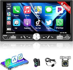 Carplay 2 DIN autoraadio, 6,8-tolline HD puuteekraaniga juhtmega Android stereo MP5 m&auml;ngija, toetab Bluetooth/MirrorLink/FM/USB2.0/AUX/Charging/kaugjuhtimine + tagurduskaamera
