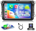 8 Core 6G + 128G autoraadio Android 15 VW Golf 5 6 Passat Jetta Caddy EOS T5 Tiguan Touran CC Polo, 8-tolline HD IPS puuteekraan koos Carplay Android Auto GPS Wi-Fi Bluetooth USB Type C FM RDSiga