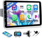 SIXWIN 1 DIN autoraadio koos CarPlay Android autoga, 10-tolline reguleeritava nurga all eemaldatav IPS puuteekraan koos Bluetooth FM EQ USB Type-C peeglilink YouTube roolijuhtimispuldiga
